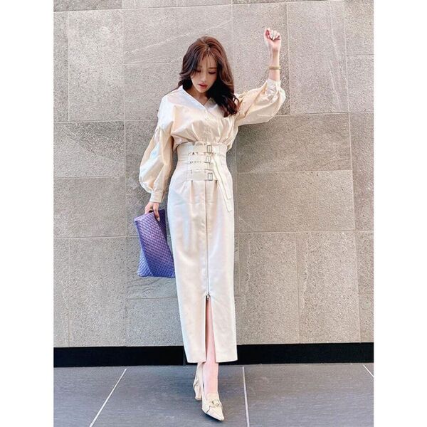 eimy istoire(エイミーイストワール)ラインベルトペンシルスカート (WHITE)¥16,478税込