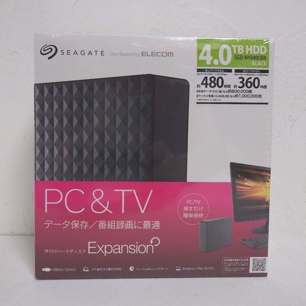 【新品未開封】ELECOM 4TB エレコムSGD-NY040UBK ブラック 外付けハードディスクPC&TV SEAGATE