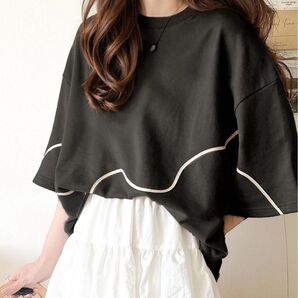 【新品】classicalelf ウェーブコード刺繍 オーバーサイズ スウェットTシャツ