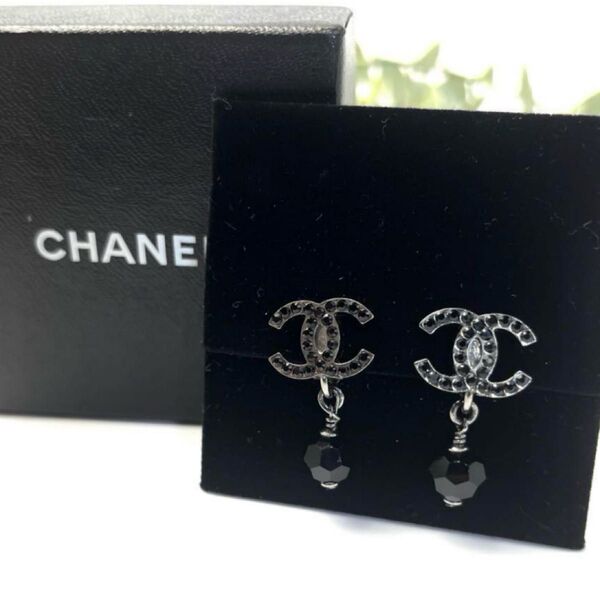 正規品【極美品】CHANEL イヤリング ココマーク ブラックストーン ヴィンテージシャネル 黒