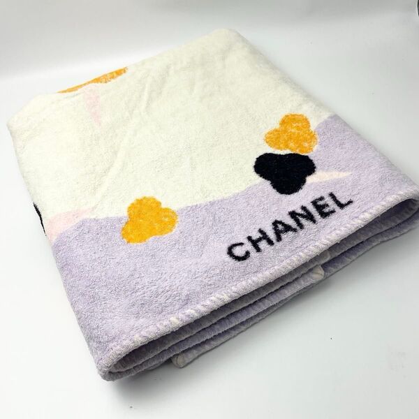 CHANEL シャネル カメリア ココマーク ビーチタオル タオルケット ブランケット コットン100% パープル系