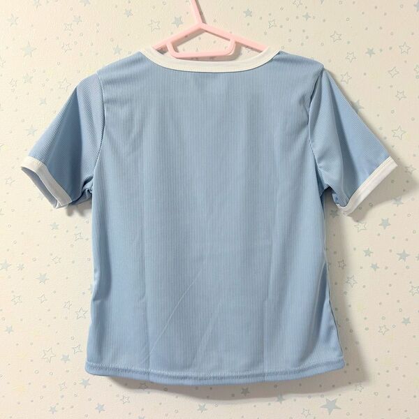 Tシャツ 半袖 トップス 半袖Tシャツ プルオーバー カットソー リブ バイカラー 韓国風 水色 春夏 美品