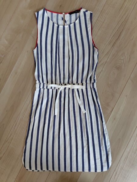 ZARA ノースリーブワンピース ストライプ リボン S