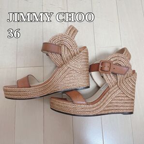【良品】JIMMYCHOO ジミーチュウ ウェッジソール サンダル 靴 ミュール レザー ブラウン