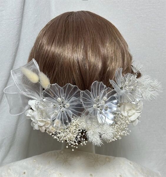 髪飾り 成人式 卒業式 ヘッドドレス ヘアアクセサリー 結婚式 シルバー リボン アメリカンフラワー