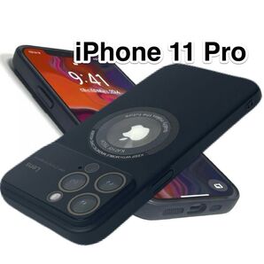 iPhone11Proケース 黒 大型カメラウィンドウ TPU 軽量 MagSafe マグセーフ 磁気 ワイヤレス充電 ブラック