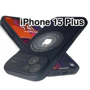 iPhone15Plusケース 黒 大型カメラウィンドウ TPU 軽量 MagSafe マグセーフ 磁気ワイヤレス充電 ブラック