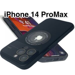 iPhone14Promaxケース 黒 大型カメラウィンドウ TPU 軽量 MagSafe 磁気 ワイヤレス充電 ブラック