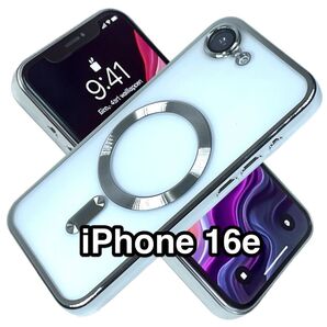 iPhone16eケース クリアTPU 高級メッキ加工 Magsafe カメラレンズ保護フィルム シルバー
