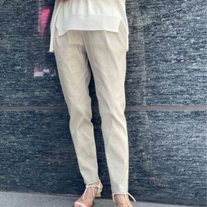 ビアズリー リネン ストレッチスリムタックパンツ 定価22,000