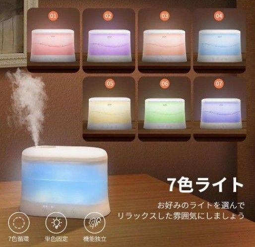 加湿器 卓上/小型『1.8L』アロマ 超音波式 ホワイト 7色ライト 子供部屋/個室/小型【加湿器/卓上】