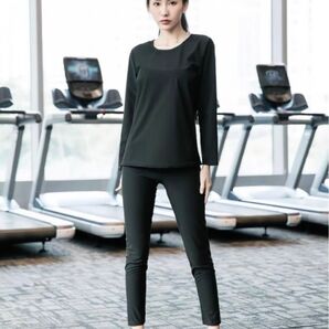 サウナスーツ 上下セット 長袖 9分丈 XL ブラック 発汗