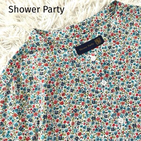 【美品】シャワーパーティー リバティ バンドカラー ブラウス シャツ 花柄