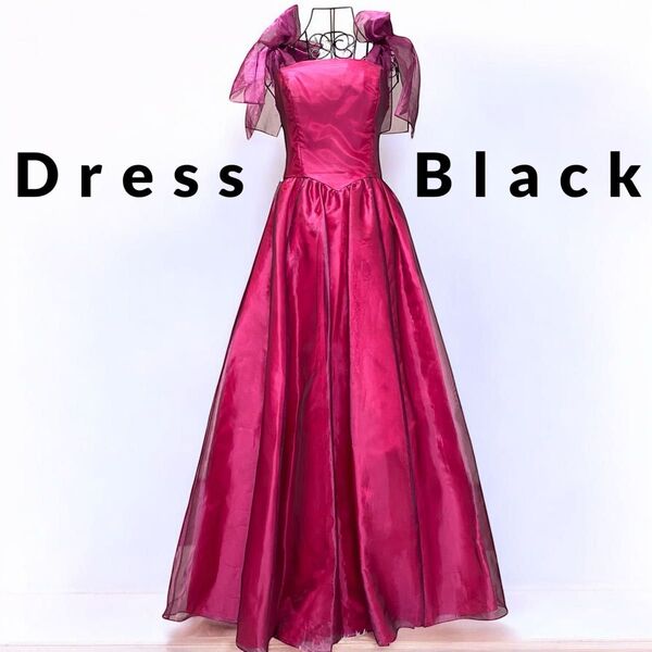 Dress Black ドレスブラック 高級 ロングドレス カラードレス パーティー 演奏会 オーガンジー リボン ピンクパープル