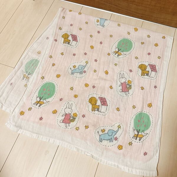 ガーゼ バスタオル ピンク サカキバラメグミ 動物デザイン うさぎ くま