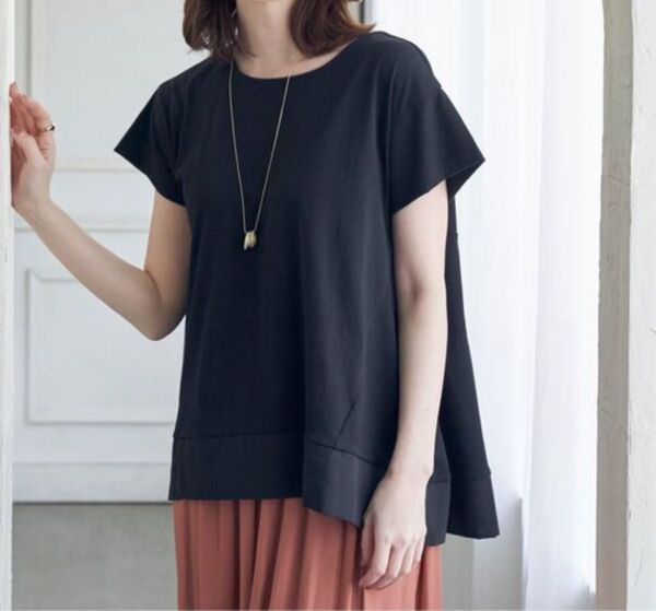 ikka★タグ付き未使用品★Aライン裾切替カットソー★M★ブラック★ ゆったり tシャツ 着やせ