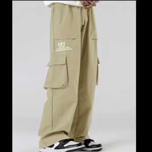 メンズ カーゴパンツ サラサラカーゴパンツ パラシュートパンツ ルーズ カジュアル アウトドア タウン リゾート 薄手 カーキ