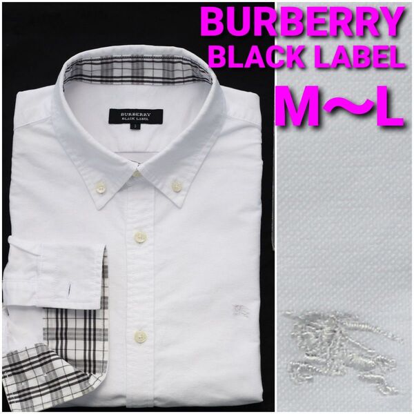 BURBERRY ビジネスシャツ size3 M~L 白無地 ノバチェック ボタンダウン オックスフォード