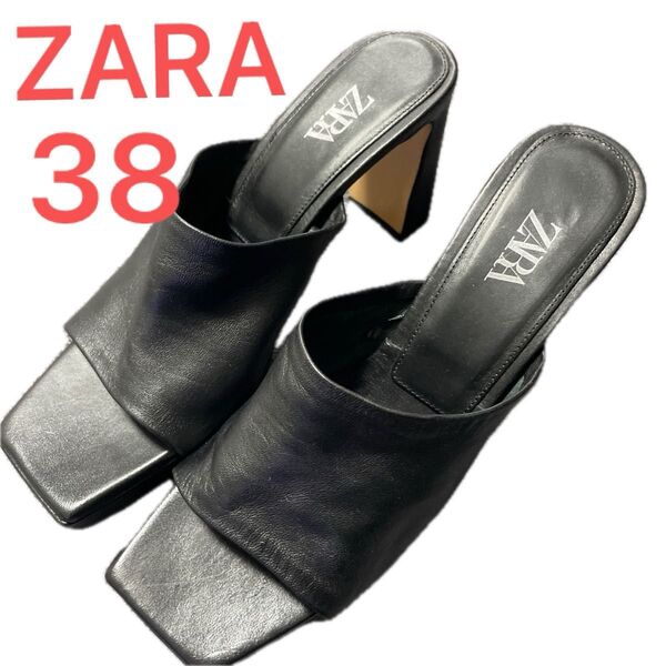 ZARA ヒールサンダル 38 ブラック
