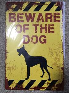 ブリキ看板20×30cm BEWARE OF THE DOG 猛犬注意 警告 アメリカンガレージ看板 インテリア・アンティーク雑貨★TINサイン★