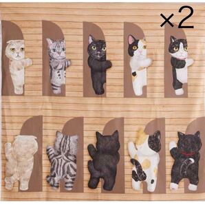 ひょっこりアニマル 猫 デジタル 生地 シーチング リアルプリント 110×98 ×2枚