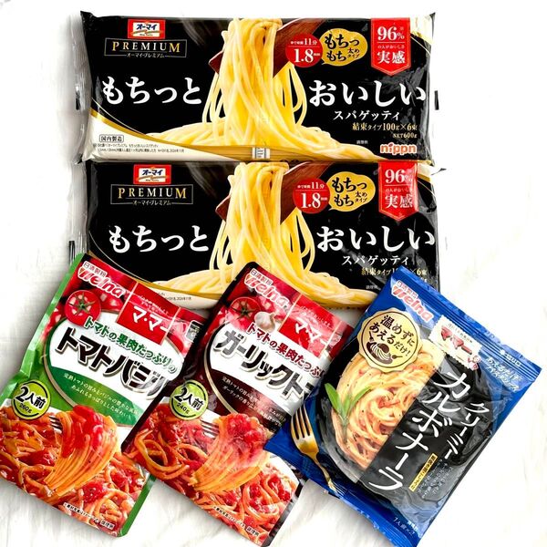 オーマイプレミアム スパゲッティ 100g×6束入 2袋 マ・マー パスタソース 2人前×3袋 新商品