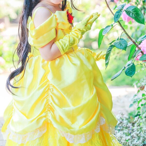 ベル風 プリンセス ドレス 110 パニエ一体型 ディズニー 美女と野獣 コスプレ なりきり 仮装