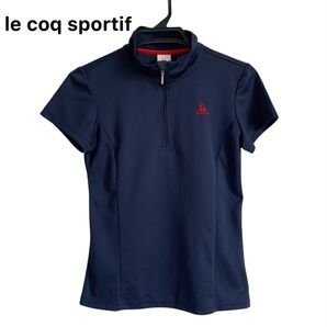 ルコックスポルティフ le coq sportif ゴルフ スポーツウェア 半袖 ハーフジップ 刺繍ロゴ M ネイビー
