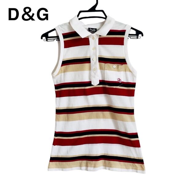 DOLCE&GABBANA ドルチェアンドガッパーナ D&G ノースリーブ ポロシャツ ボーダー ホログラム タグ マルチカラー