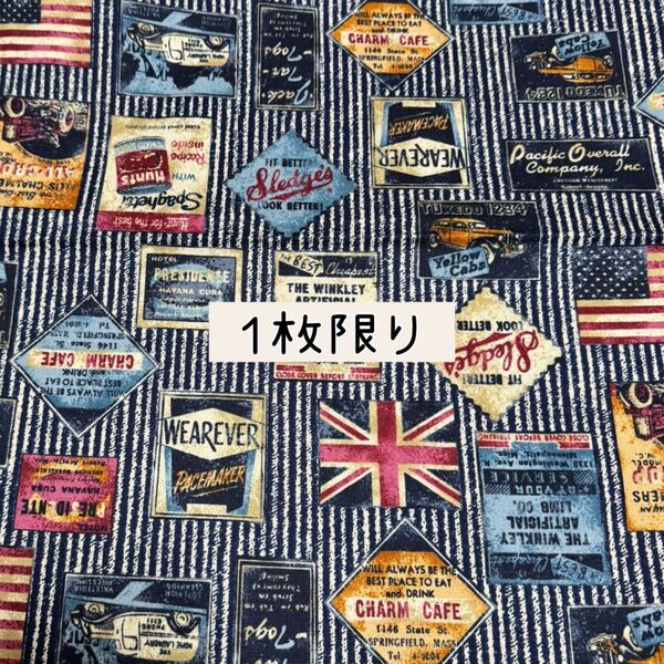 生地 国産オックス生地 ヴィンテージデニム 『アメリカンサイン』100cm 1枚限り