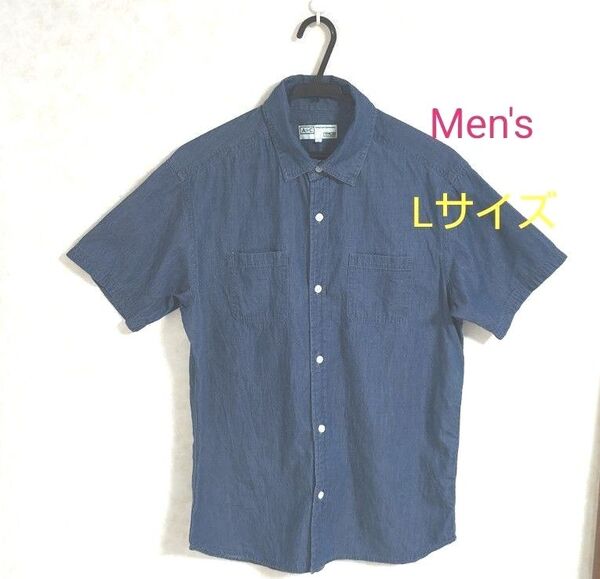 A&C デニムシャツ 半袖シャツ メンズ インディゴブルー Lサイズ ブルー ネイビー L 半袖 シンプル ダンガリーシャツ