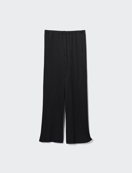 ユニクロ プリーツストレートパンツ プリーツパンツ ブラック M 標準丈