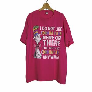 大きいサイズ Tシャツ 新品 プリントTシャツ デッドストック メンズ ＸLサイズ ピンク系 CORONA VIRUS コロナ ジョーク #2153
