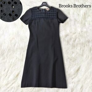 美品 Brocks Brother ブルックスブラザーズ カットワーク レース 半袖 ワンピース XS S ネイビー フォーマル