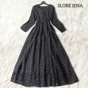 SLOBE IENA スローブイエナ カシュクール ロングワンピース ブラック 総柄 ドット 透け感 シアー フレア