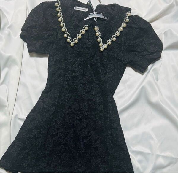 半袖 ブラック ひざ丈 ワンピース #キャバドレス #ナイトドレス #ドレス #ツイードワンピ