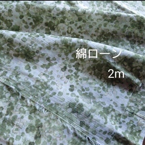 2m 綿 コットン ローン ランダム ドット 水彩 グリーン ベージュ