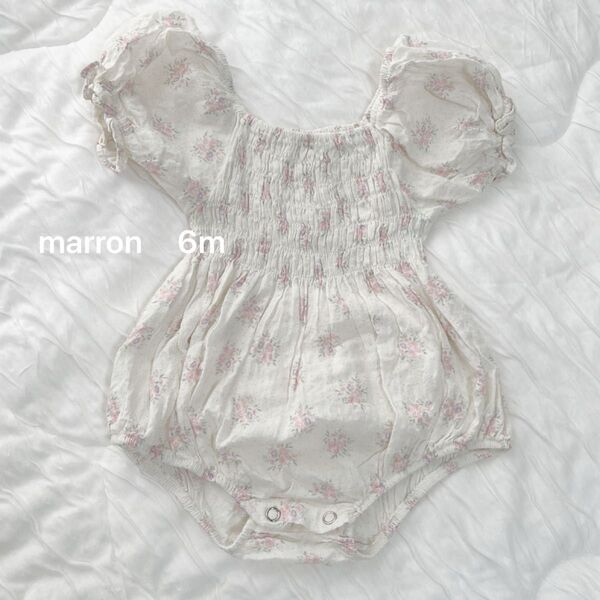 marron ベビー服 ロンパース 6m 花柄 pink flower suit
