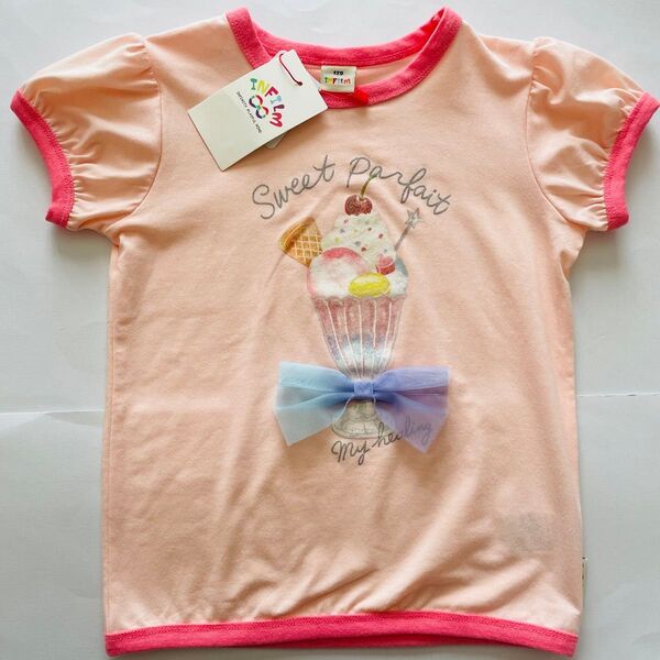 キッズ 子ども 半袖Tシャツ 女の子 ピンク チュールリボン 120cm パフェ INFILM