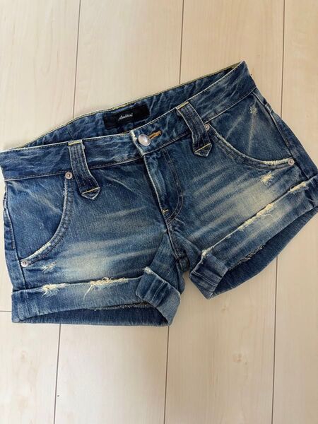 DURASショートデニムパンツ色落ち加工