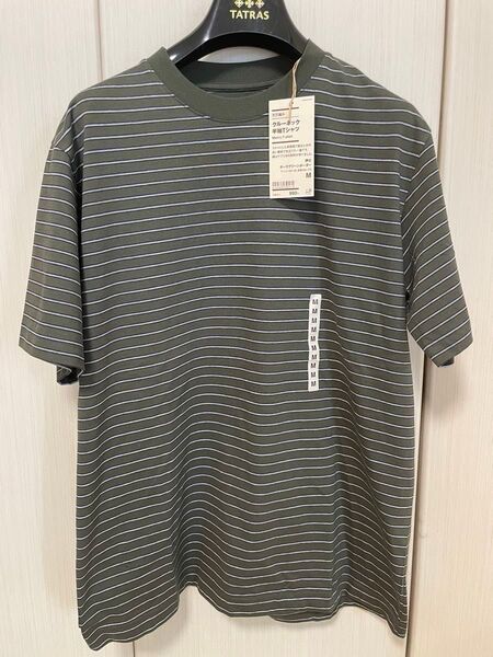 ◆新品未使用 無印良品 紳士 天竺編みクルーネック半袖Tシャツ(ボーダー)サイズM ダークグリーンボーダー