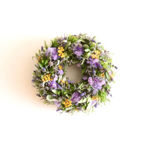 タンジーと紫色のお花畑ラウンドリース ドライフラワー 1点限り