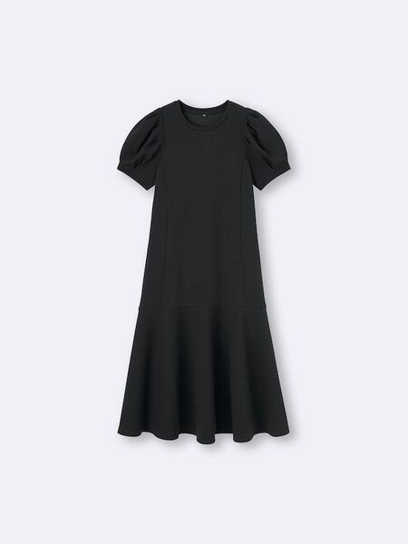 【新品未使用】GU ボリュームスリーブワンピース(5分袖) ブラックLサイズ/黒