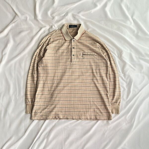 【美品】GIANNI VALENTINC ポロシャツ 長袖 チェック 古着 イタリア vintage メンズ