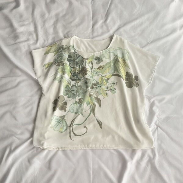 美品 トップス カットソー 半袖 Tシャツ 花柄 レディース ヴィンテージ シースルー