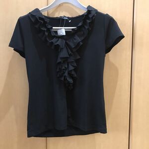 [ new goods tag attaching ] wonderful frill short sleeves blouse tops L size short sleeves black black short sleeves cut and sewn 