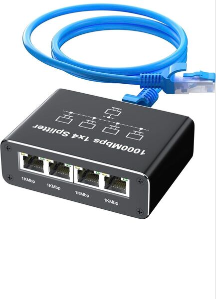 スイッチングハブ LAN 分配器 1入力4出力 ランケーブル付き(1.5m)