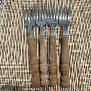 デザートフォーク 4本セット 木製ハンドル カトラリー