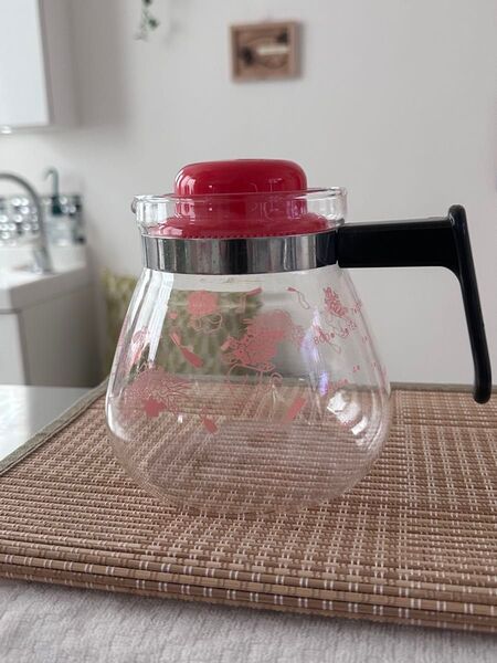 ガラス製 ティーポット 花柄 ピンク 800ml