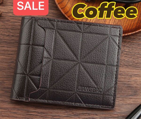 短財布 男性用 メンズ コーヒー 二つ折り財布 カード入れ 外ポケット 財布 便利 コンパクト 軽量 仕事 プレゼント 紳士